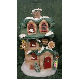 Santa’s Work Shop Fiber Optic Chasing Lights Fabric House Lights Up Christmas